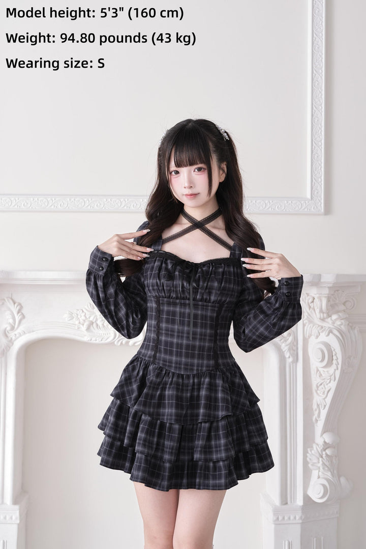 Jirai Kei Halter Neck Dress, Tiered Ruffles 44688:819252