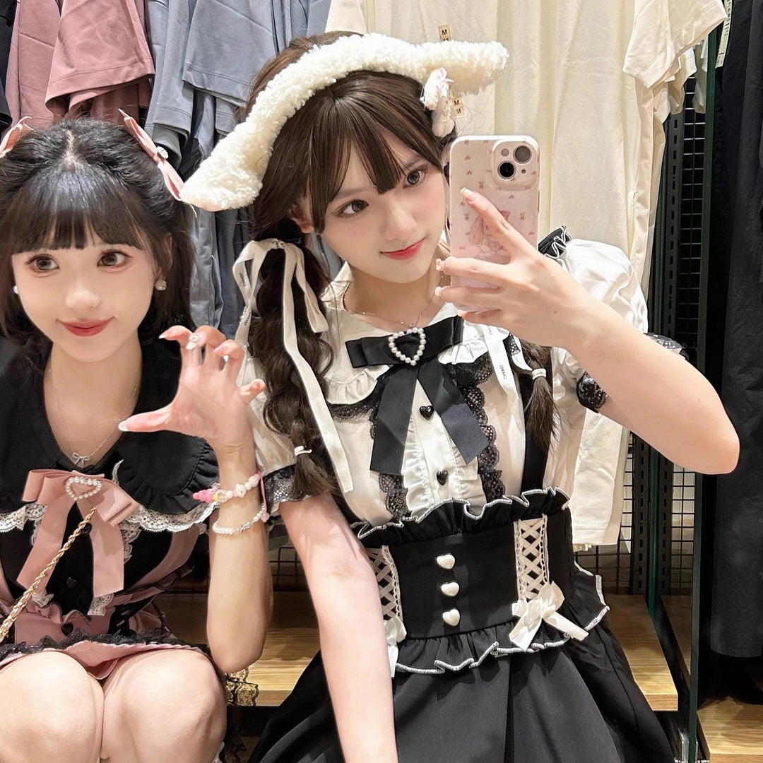 Jirai Kei Shirt Sweet Lace Blouse Short Sleeve Peter Pan Collar 35260:540220 35260:540220