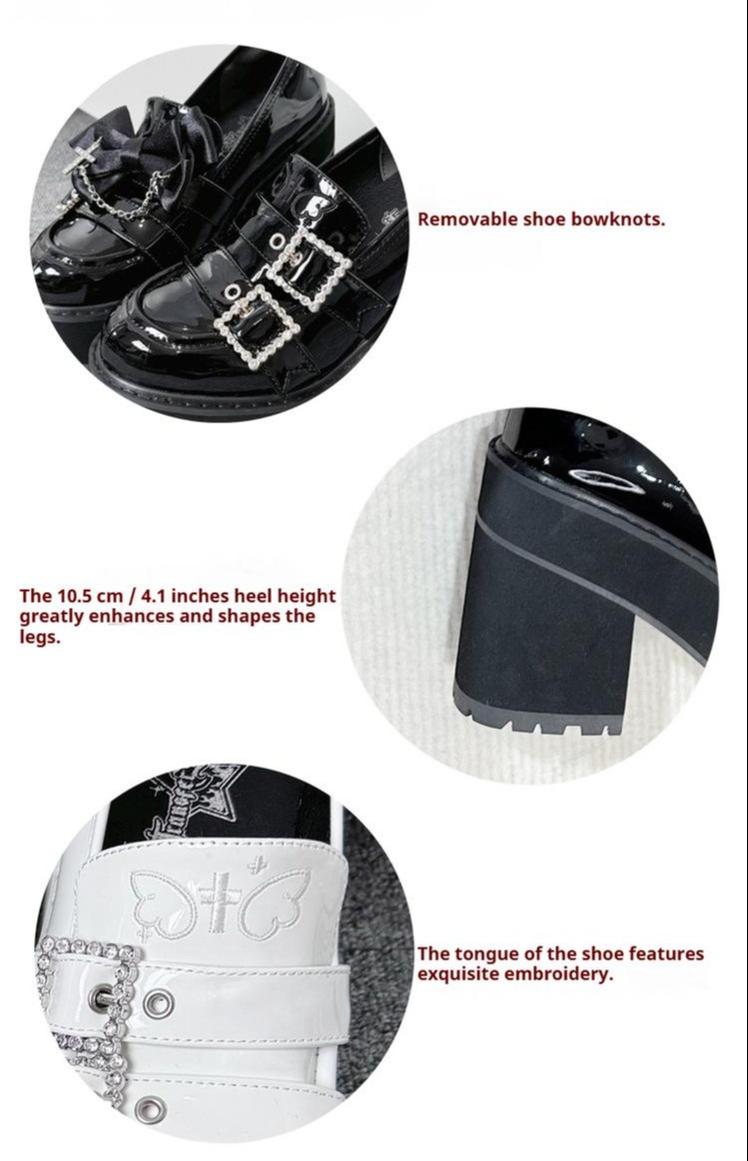 Jirai Kei Platform Shoes With Square Rhinestone and Cross Pendant 42228:734400