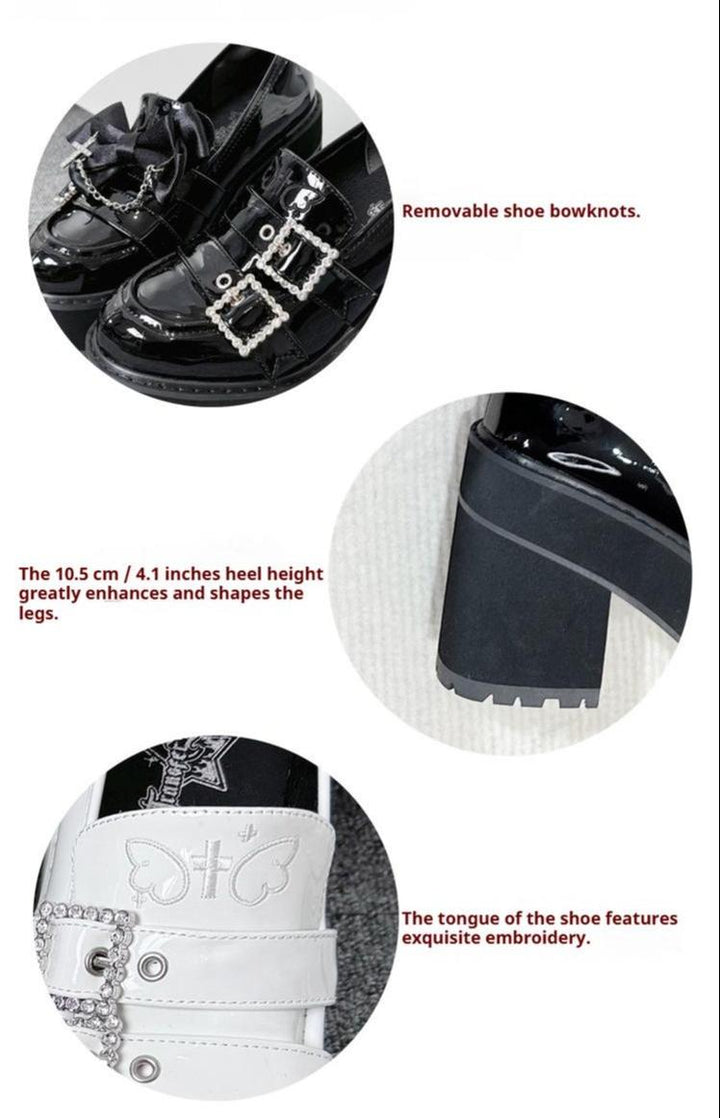Jirai Kei Platform Shoes With Square Rhinestone and Cross Pendant 42228:734400