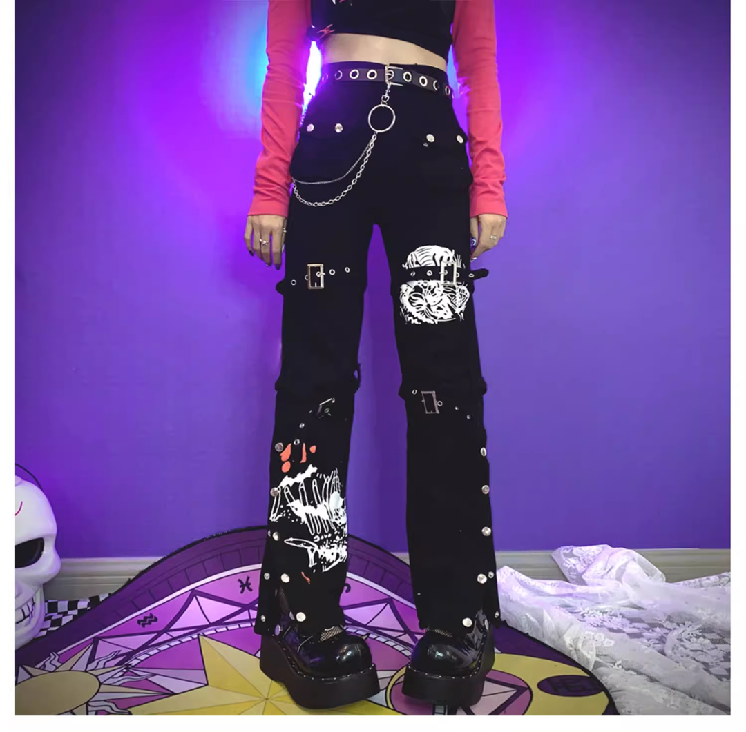 Y2K Long Pants Punk Casual Pants Versatile Black Trousers 39064:611816