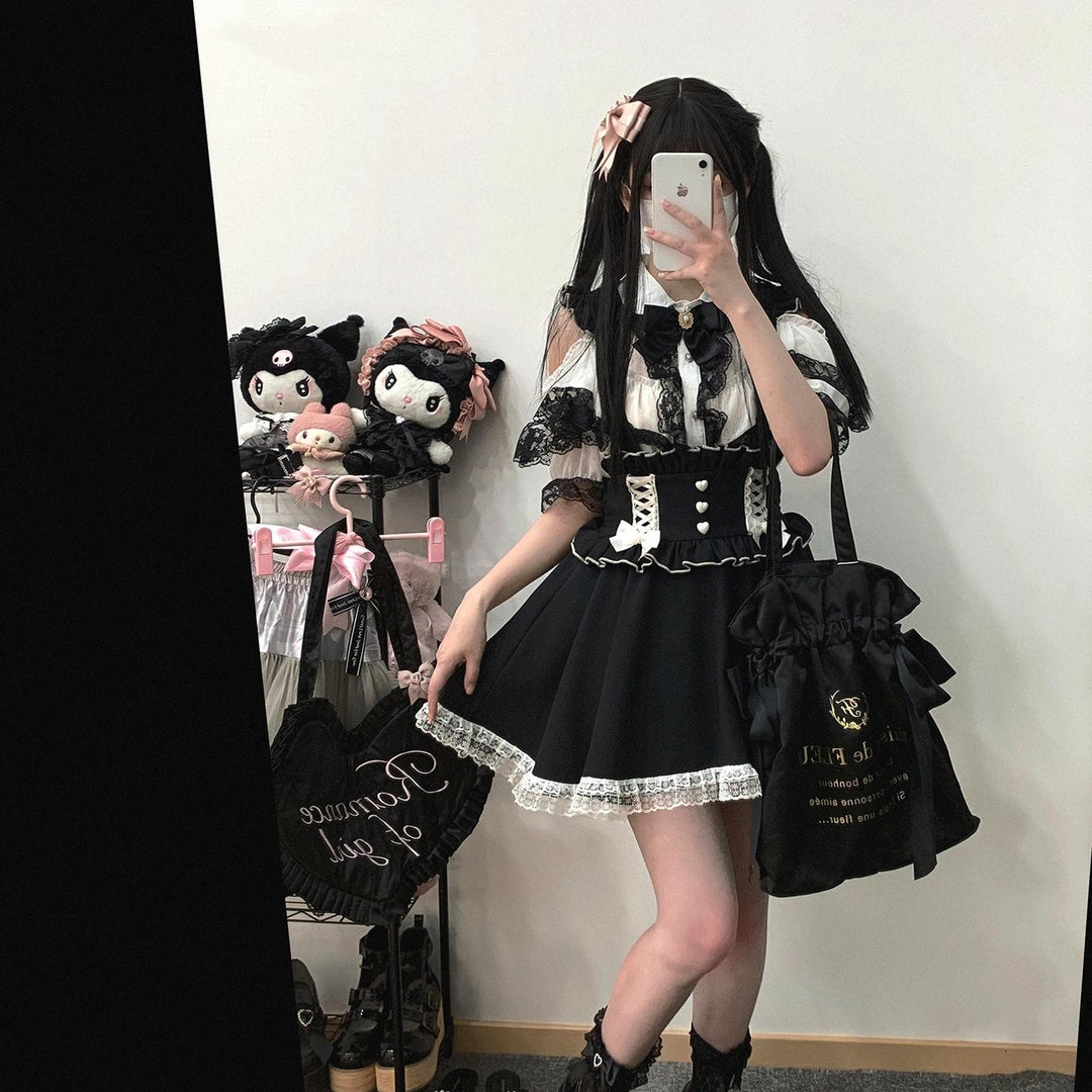 Jirai Kei Suspender Skirt Ruffled Lace Strap Salopette 35372:544214 35372:544214