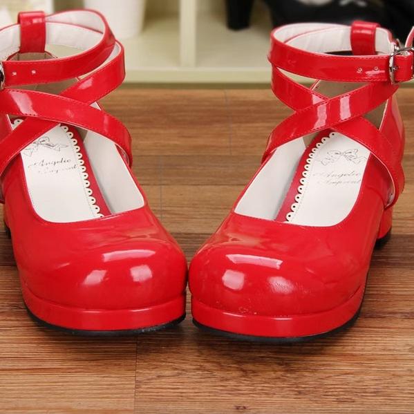 Lolita Mid-Heel Shoes Black White Red Mary Jane Shoes (33 34 35 36 37 38 39 40 41 42 43 44 45 46 47) 31924:373182