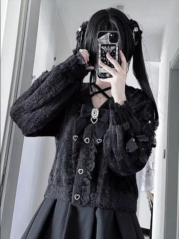 Jirai Kei Black Sweater Cardigan, Tulle Skirt (2XL L M XL) 44527:812165
