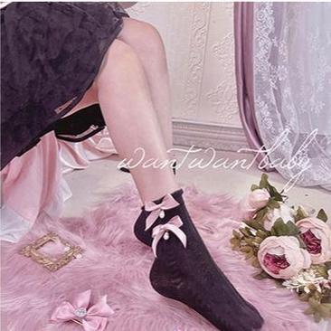 Jirai Kei Socks Black White Pink Blue Bow Lace Socks 21754:320632
