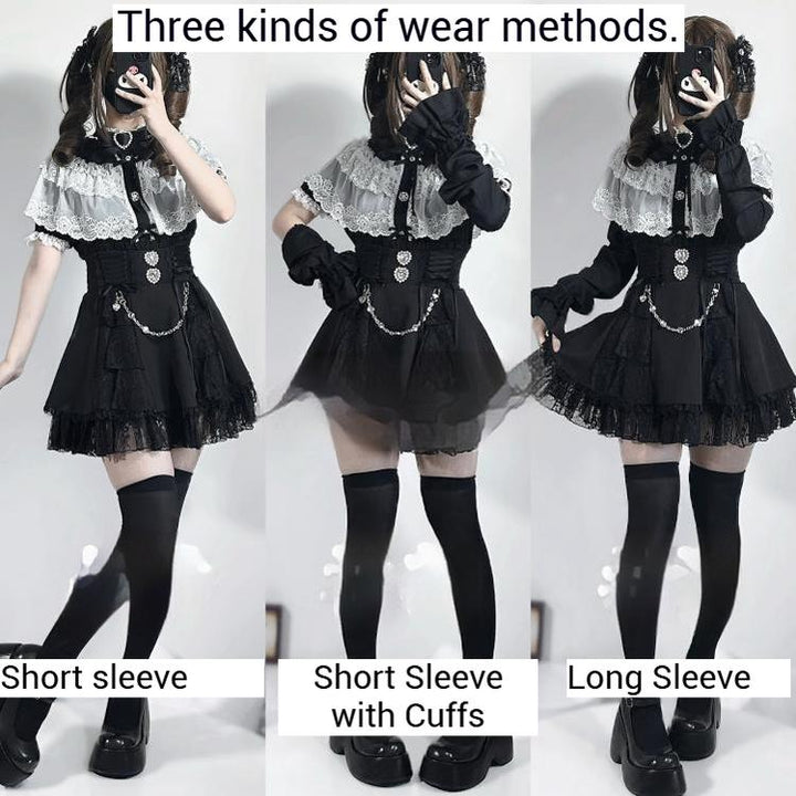 Jirai Kei Blouse with Layered Lace Cape & Detachable Sleeve 42860:758763