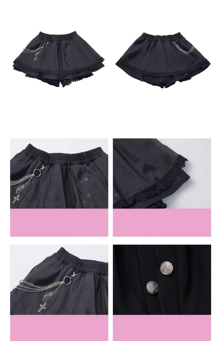 Gothic Striped Blouse, Black Skirt Set 44172:800287