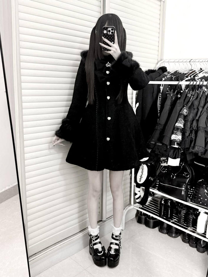 Jirai Kei Wool Blend Winter Coat, Quilted Lining 44567:813954
