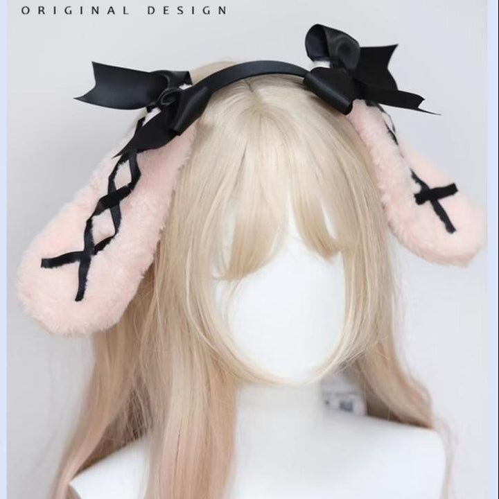 Jirai Kei Sweet Rabbit Ear Hairband Black Pink Hair Accessory (Pink) 22524:365084