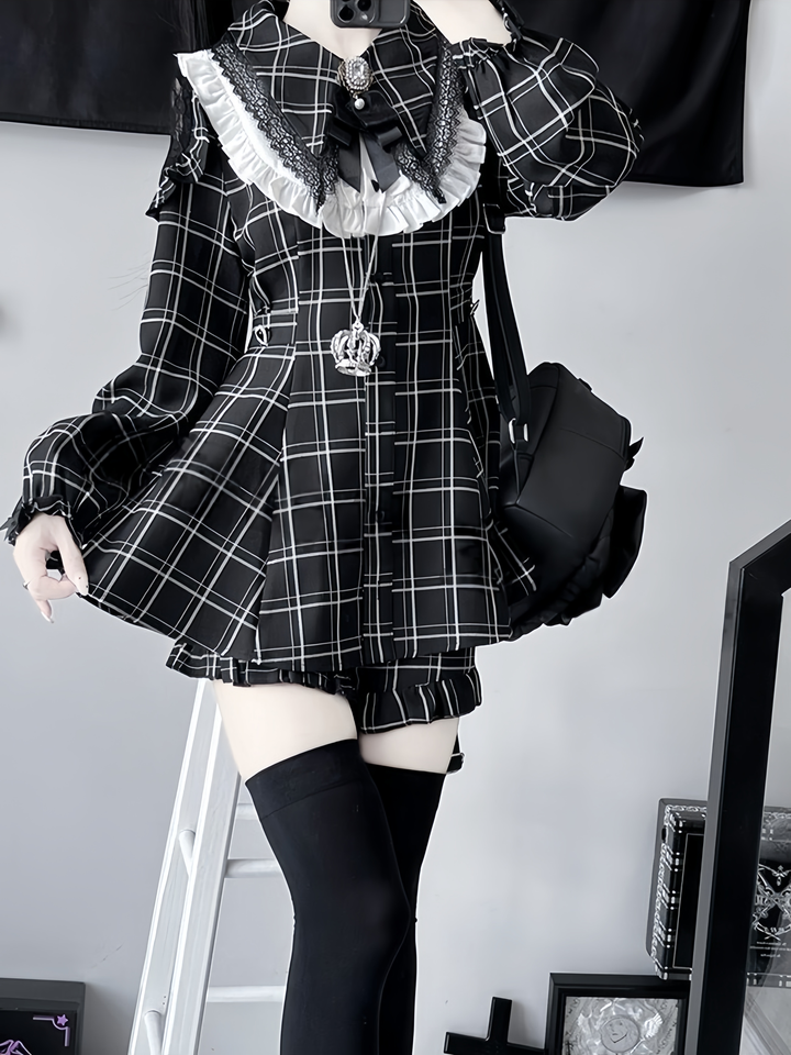 Jirai Kei Dress Set With Puritan Collar And Lace Trim Multicolor (L M XL XXL) 37842:738639