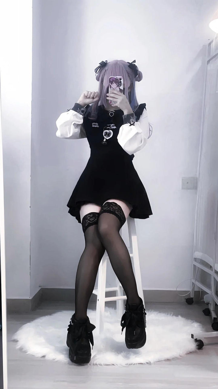 Jirai Kei Set Up Lace Dress Set Black Pink Blue Dress 34480:761506