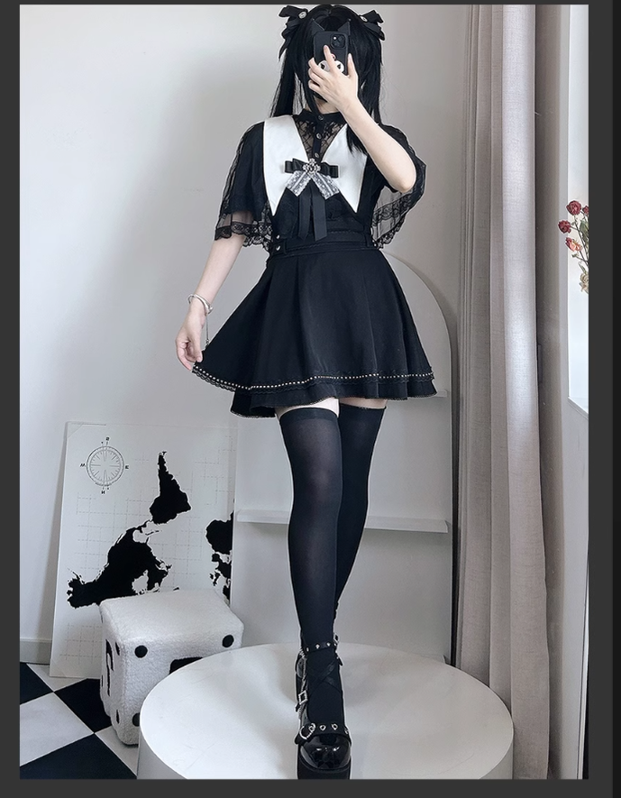 Jirai Kei Skirt Angel Wing Collar Blouse Double Layered Skirt 39538:634888