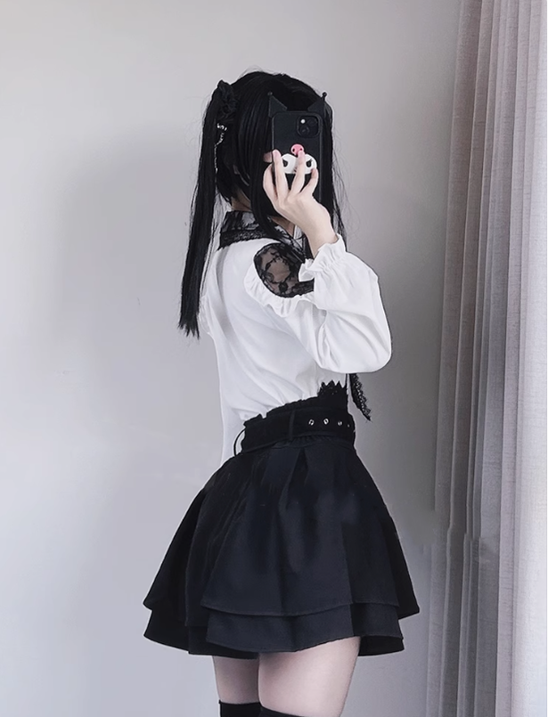 Jirai Kei Lace Blouse Double Layer Skirt A-line 39278:618484