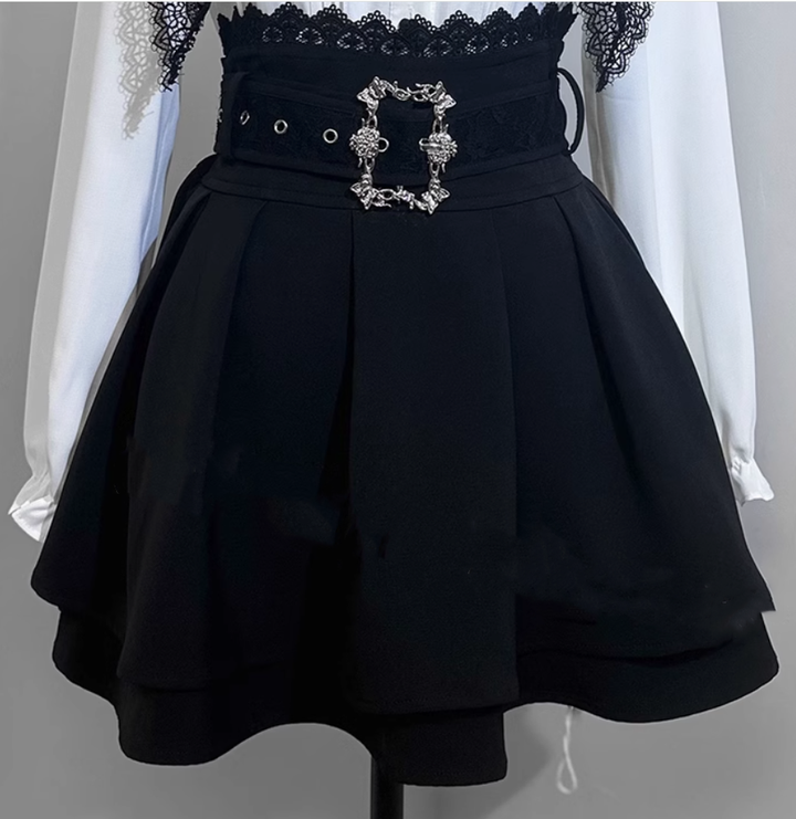 Jirai Kei Lace Blouse Double Layer Skirt A-line (L M XL XXL) 39278:618514