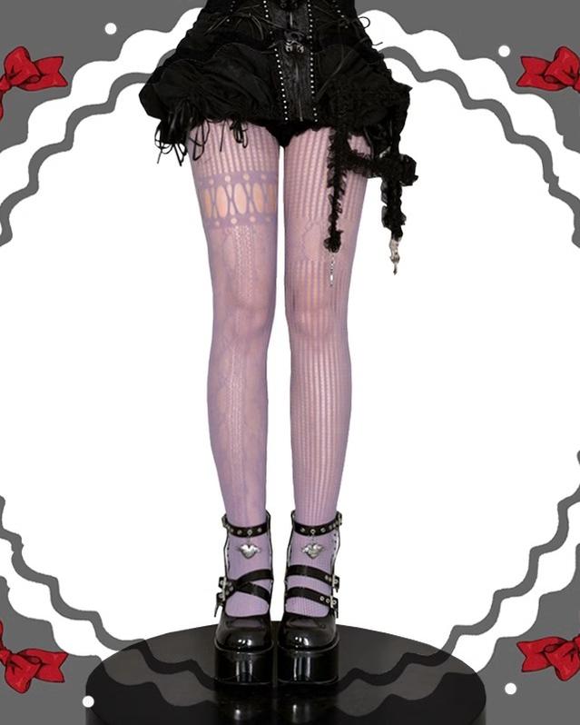Asymmetric Gothic Lolita Fishnet Pantyhose, Multiple Color (Violet / F) 43320:774104