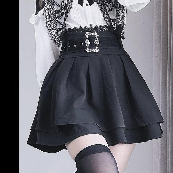 Pointed Lace Collar Jirai Kei Blouse & Black Skirt (2XL L M XL) 42949:769838