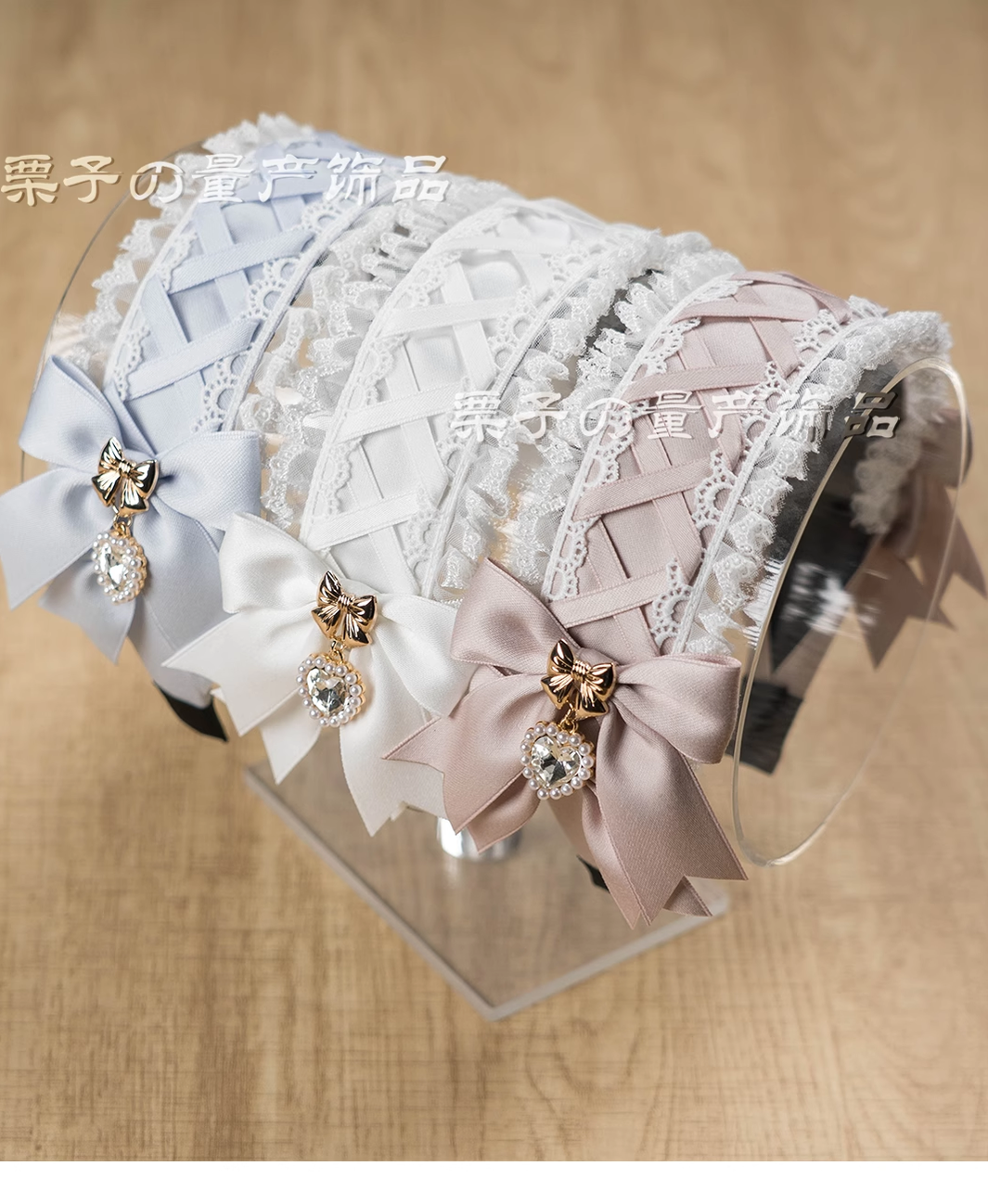 Ruffled Lace Jirai Kei Headband with Bows and Rhinestone 42485:742670