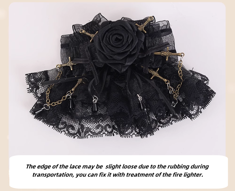 Gothic Lolita Hair Clips Black Bow Lace Hair Accessory 39652:635802