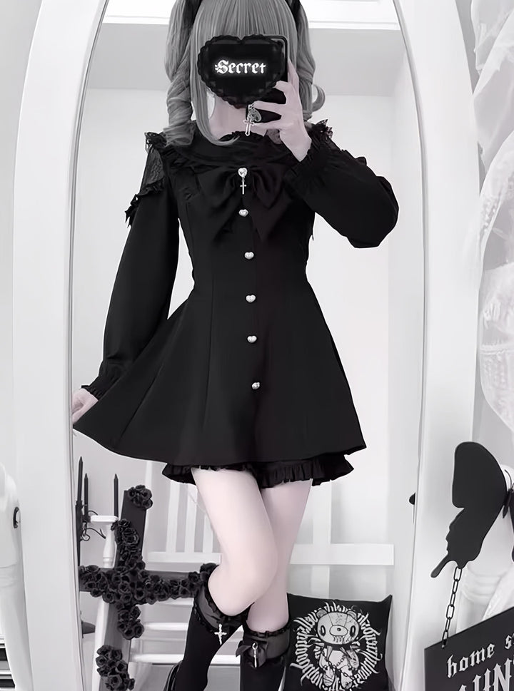 Jirai Kei Set Up, A-line Dress, Short/Long Sleeve Style 43295:772888