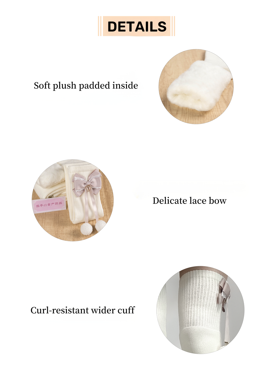 Jirai Kei Knee Socks Thick Plush Padded Bow Socks 40890:679118
