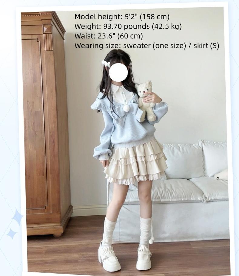 Open-Shoulder Tenshi Kaiwai Sweater, Tiered Ruffles Skirt 43775:786762