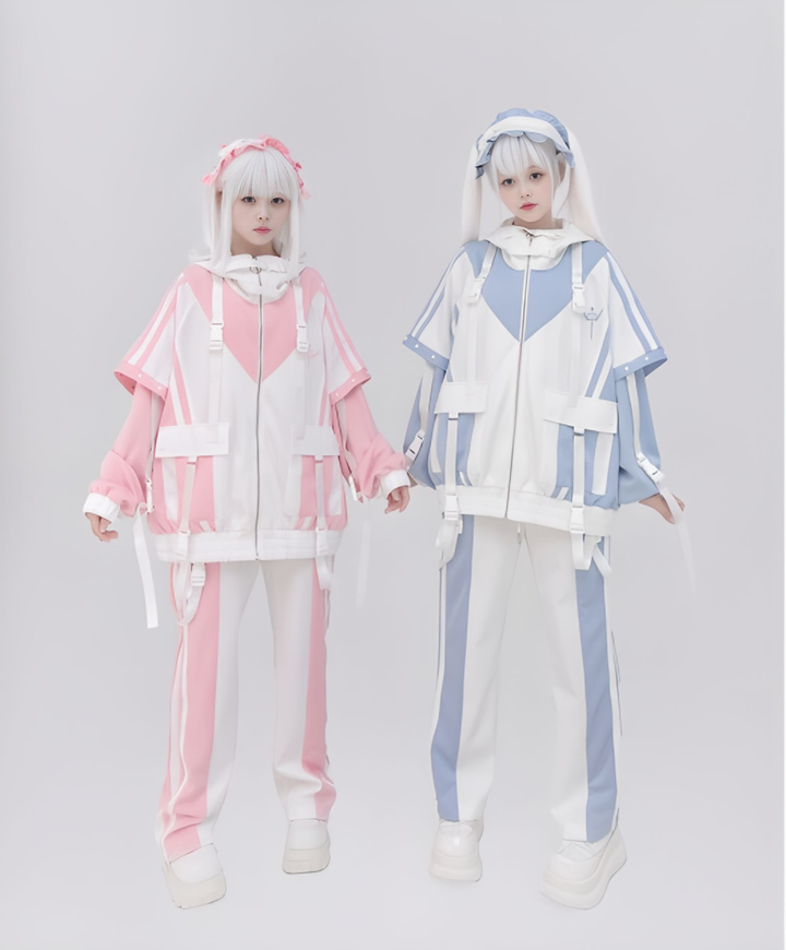 Plus Size Tenshi Kaiwai Coat Set Multicolor Sporty Outfits 40332:661556