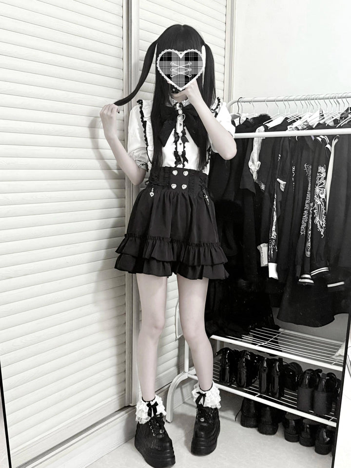 French-Style Jirai Kei Blouse, Large/Small Bow Pins 43196:772005