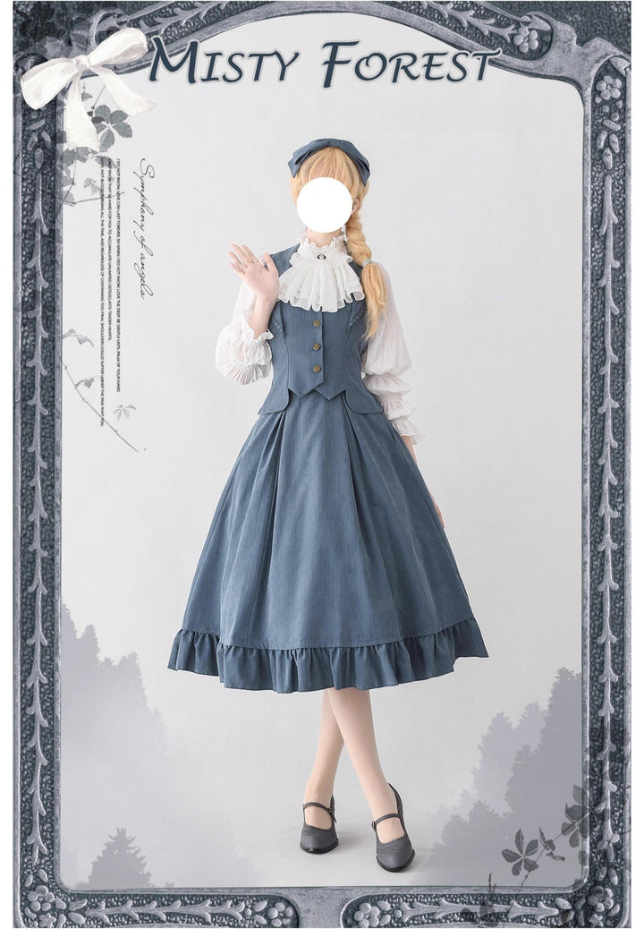 Classic Lolita A-Line Skirt + Button-Front Vest + White Blouse 40944:770492