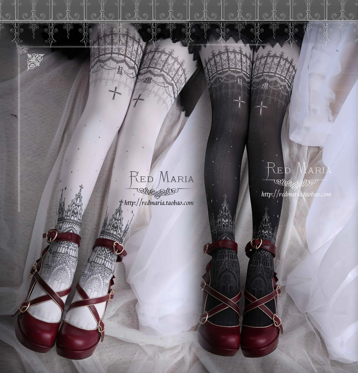 Gothi Lolita Socks Church Printed Tights Multicolor 32146:423924