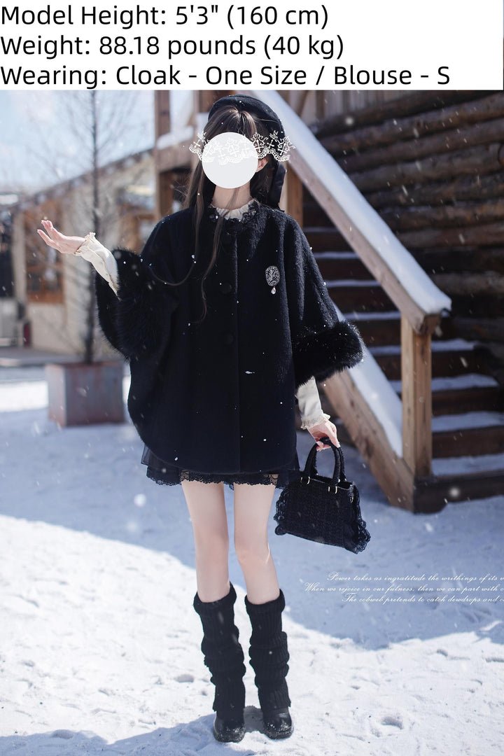 Mid-length Winter Cloak, Faux Fur Trim 44035:793997
