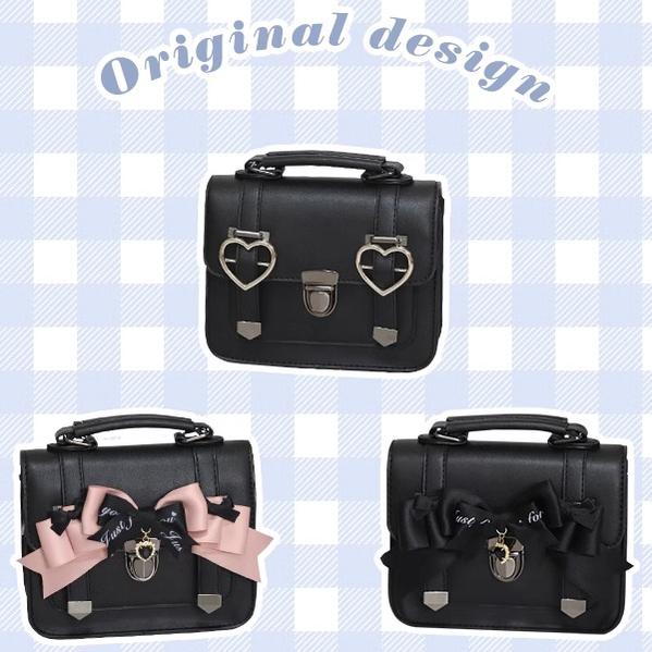 Black Jirai Kei Bag JK Uniforms Bag With Bow And Rhinestone 22512:334186