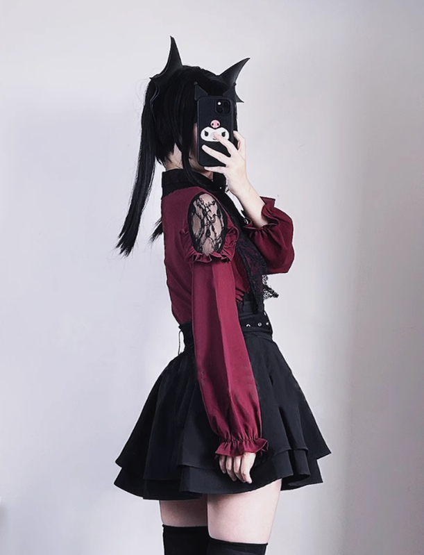 Jirai Kei Lace Blouse Double Layer Skirt A-line 39278:618474