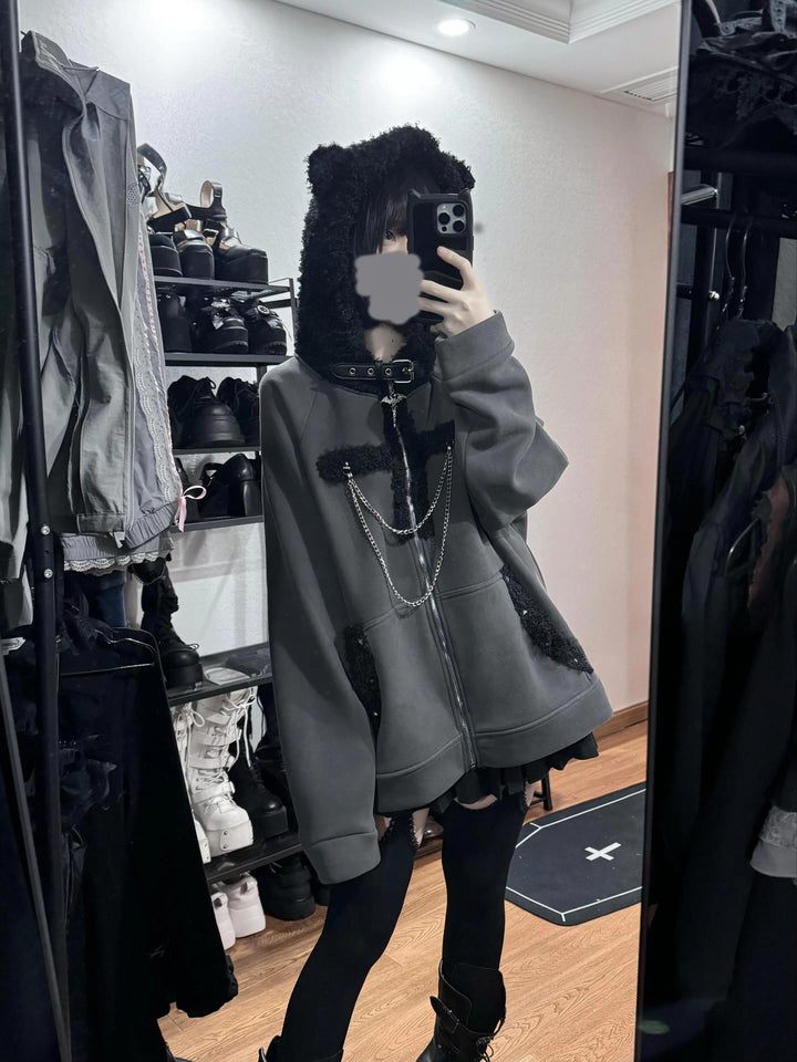 Subculture Gray Jacket, Fleece Lining and Cat Ear Hood 43869:791150
