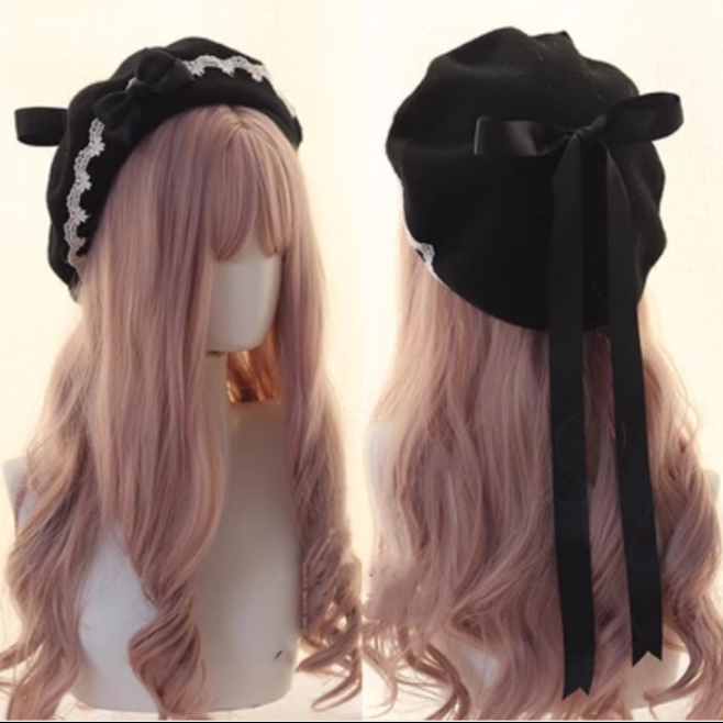 Sweet Lolita Hat Lace Butterfly Bow Berets Multicolor (M / Black) 28934:364356