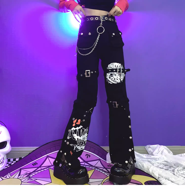 Y2K Long Pants Punk Casual Pants Versatile Black Trousers 39064:611810