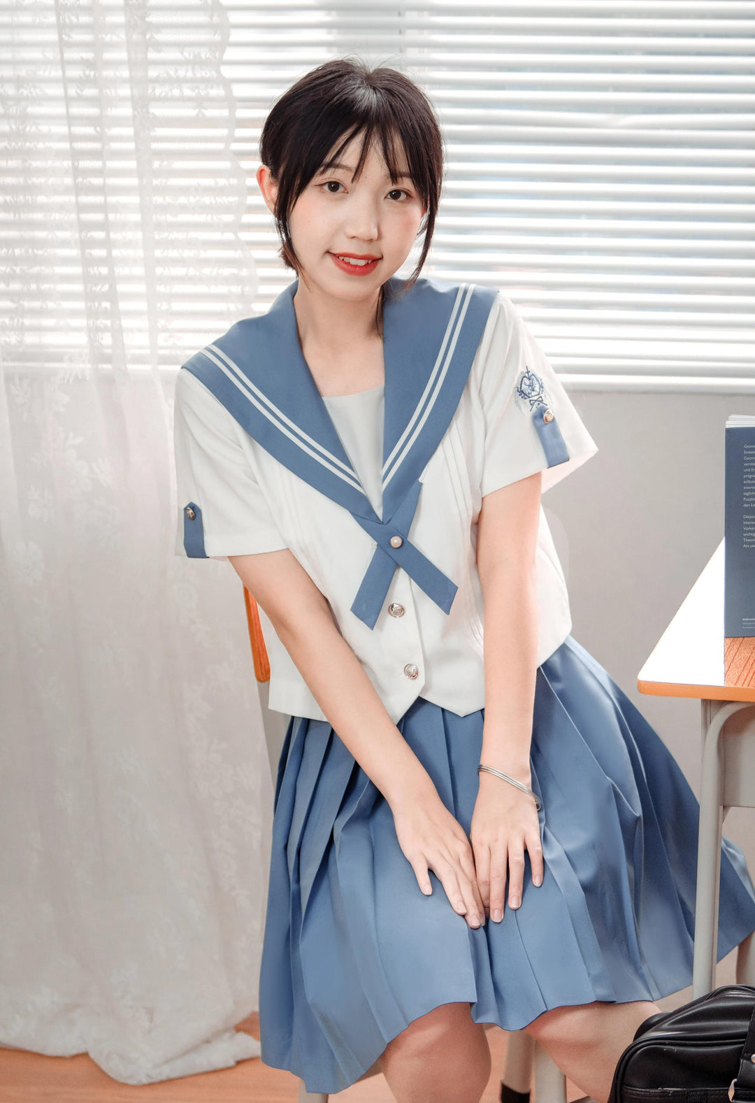 Summer JK Uniform Set, Sailor Collar Blouse, Pleated Skirt (L M S XL XS XXL) 43329:774767