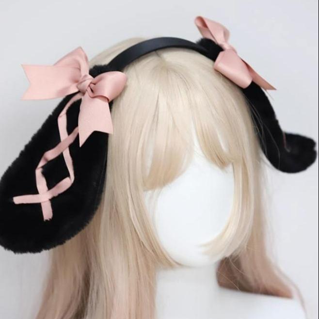 Jirai Kei Sweet Rabbit Ear Hairband Black Pink Hair Accessory 22524:365078