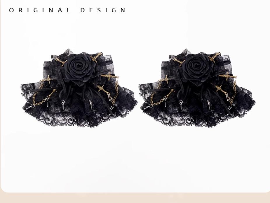 Gothic Lolita Hair Clips Black Bow Lace Hair Accessory 39652:635766