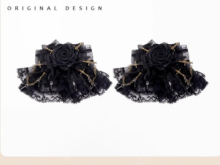 Gothic Lolita Hair Clips Black Bow Lace Hair Accessory 39652:635766