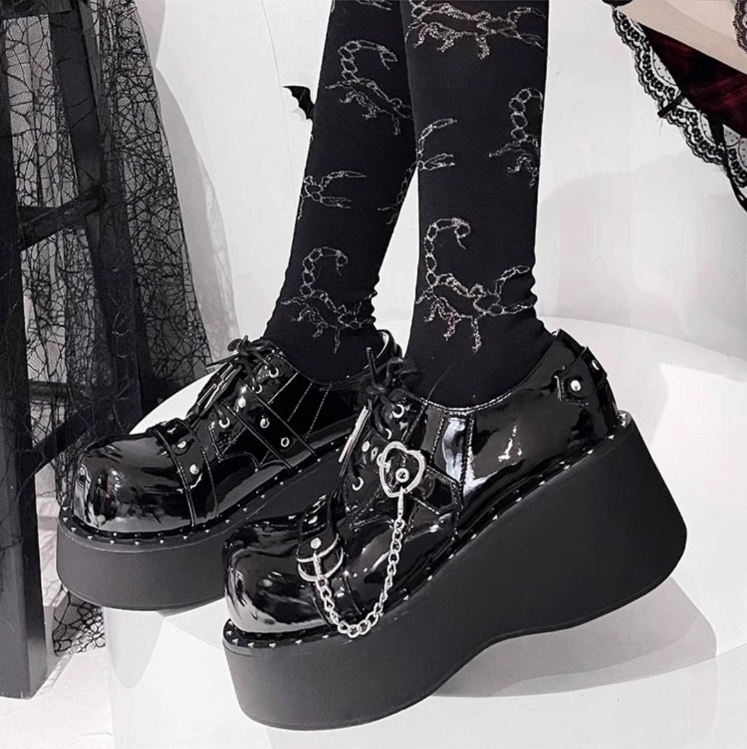 Punk Platform Shoes Round Toe Spice Girl Shoes Metal Crosses 38050:596304