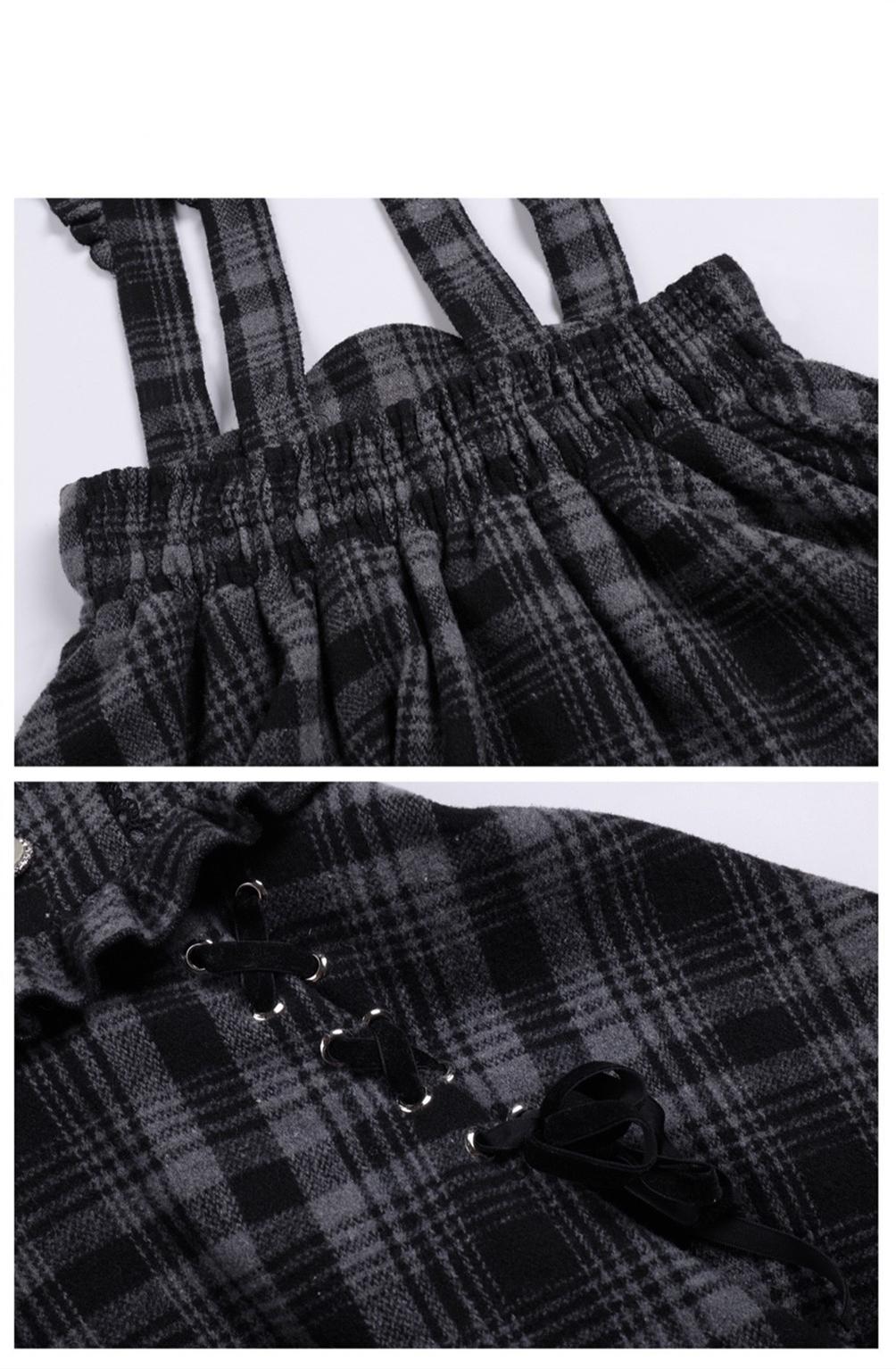Jirai Kei Set Purple Open-Shoulder Blouse Plaid Suspender Skirt Set 33830:442362