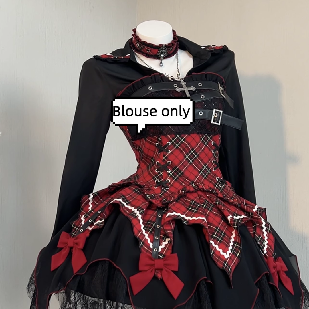 Gothic Lolita Dress Red Purple Top Irregular Skirt Hem Set (L M S XL) 39142:615946