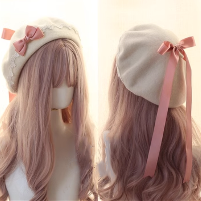 Sweet Lolita Hat Lace Butterfly Bow Berets Multicolor 28934:364370