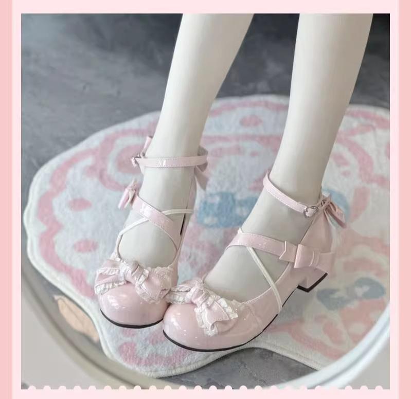 Sweet Lolita Round-toe Shoes with Low Heel and Bow Details 42555:746321