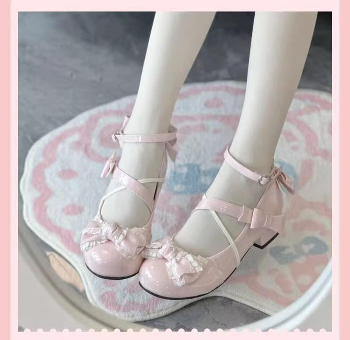 Sweet Lolita Round-toe Shoes with Low Heel and Bow Details 42555:746321