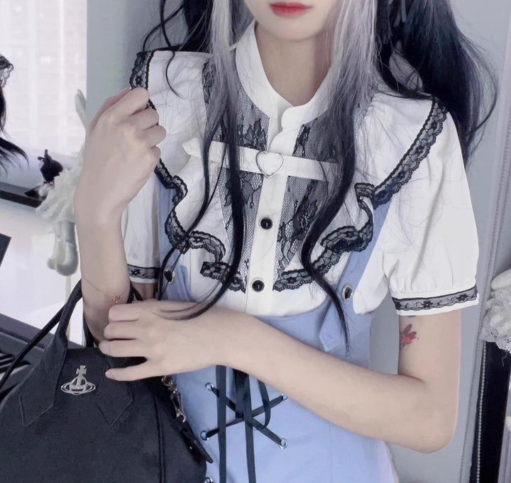 Jirai Kei Bi-color Blouse, Suspender Skirt Set (L M S XL) 21976:365212