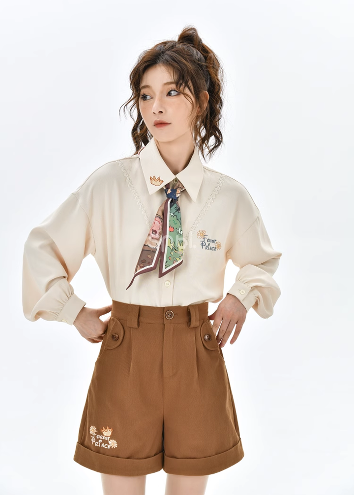 Mori Kei Clothing Set Retro Shirt Academy Vest Casual Shorts 39286:618820