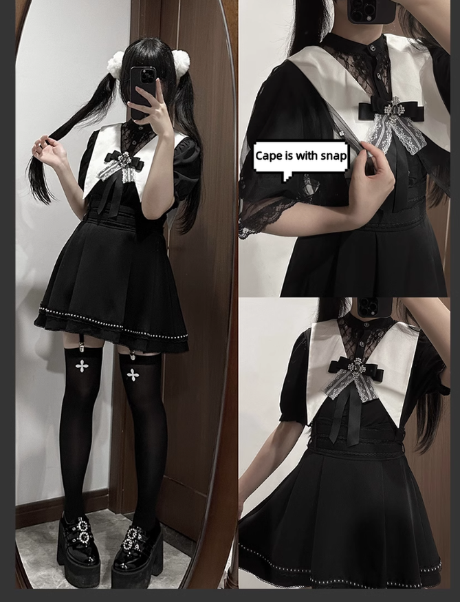 Jirai Kei Skirt Angel Wing Collar Blouse Double Layered Skirt 39538:634842