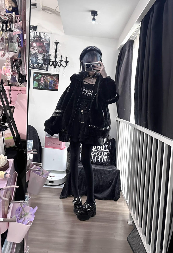 Subculture Oversized Plush Coat, Cat Ear Hood 43938:791941