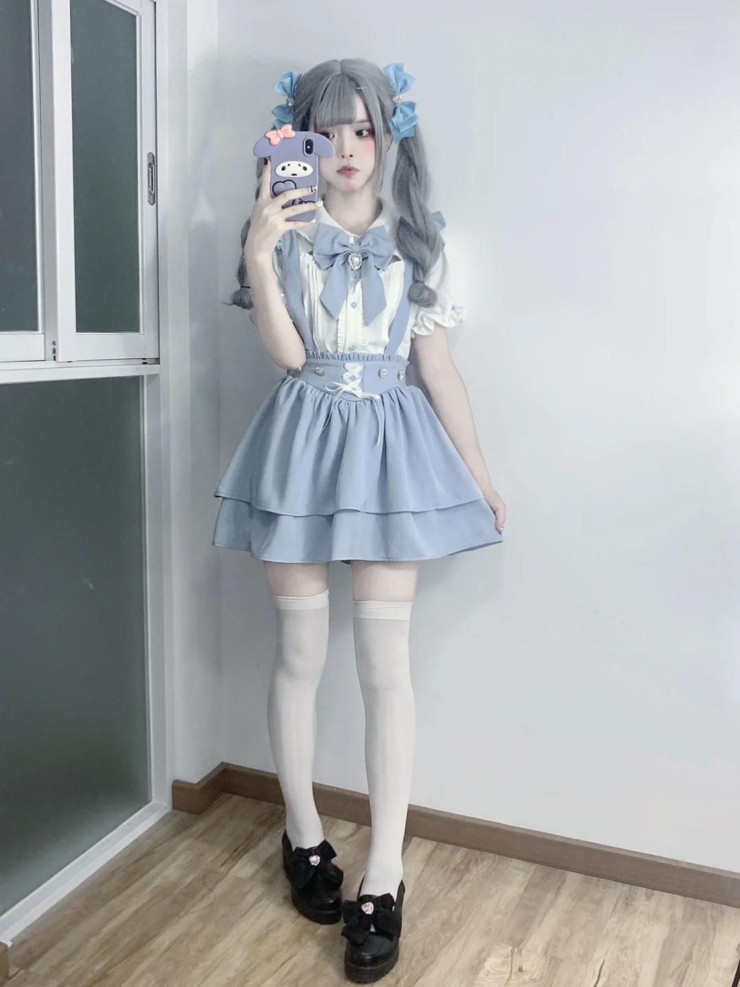 Jirai Kei White Blouse, Suspender Skirt 21838:760782